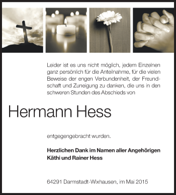 Traueranzeige von Hermann Hess von Echo-Zeitungen (Gesamtausgabe)