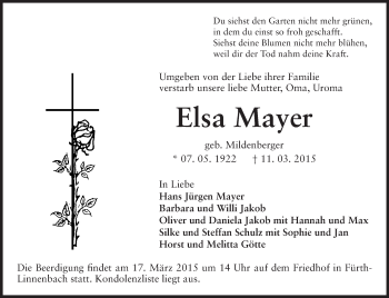Traueranzeige von Elsa Mayer von Starkenburger Echo