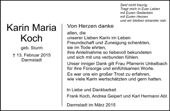 Traueranzeige von Karin Maria Koch von Echo-Zeitungen (Gesamtausgabe)