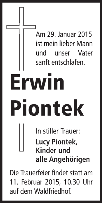 Traueranzeige von Erwin Piontek von Echo-Zeitungen (Gesamtausgabe)
