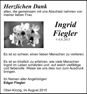 Traueranzeige von Ingrid Fiegler von trauer.echo-online.de