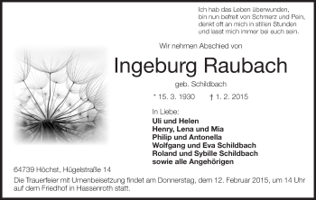 Traueranzeige von Ingeburg Raubach von Echo-Zeitungen (Gesamtausgabe)