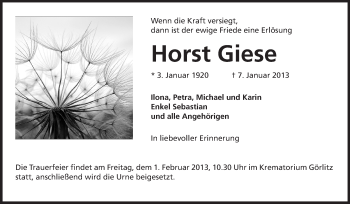 Traueranzeige von Horst Giese von Echo-Zeitungen (Gesamtausgabe)