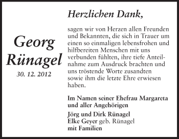 Traueranzeige von Georg Rünagel von Echo-Zeitungen (Gesamtausgabe)