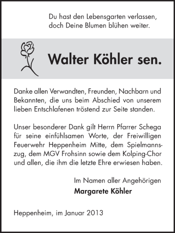 Traueranzeige von Walter Köhler von Starkenburger Echo