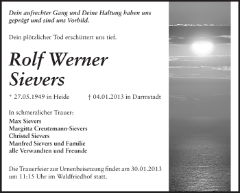 Traueranzeige von Rolf Werner Sievers von Echo-Zeitungen (Gesamtausgabe)