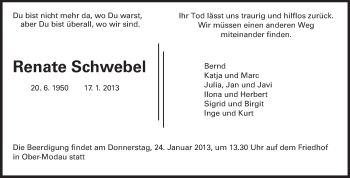 Traueranzeige von Renate Schwebel von Echo-Zeitungen (Gesamtausgabe)