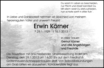 Traueranzeige von Erwin Körner von Echo-Zeitungen (Gesamtausgabe)