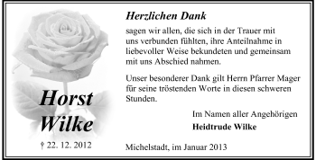 Traueranzeige von Horst Wilke von Odenwälder Echo