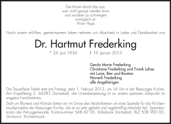 Traueranzeige von Hartmut Frederking von Echo-Zeitungen (Gesamtausgabe)