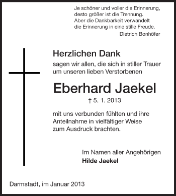 Traueranzeige von Eberhard Jaekel von Echo-Zeitungen (Gesamtausgabe)