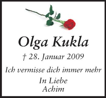 Traueranzeige von Olga Kukla von Echo-Zeitungen (Gesamtausgabe)
