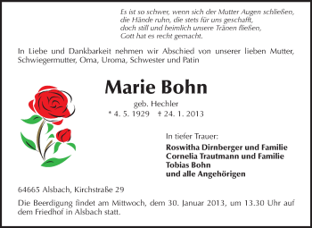 Traueranzeige von Marie Bohn von Echo-Zeitungen (Gesamtausgabe)