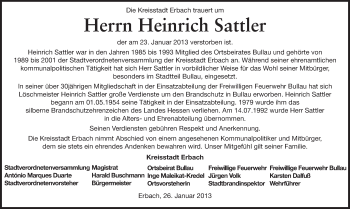 Traueranzeige von Heinrich Sattler von Odenwälder Echo