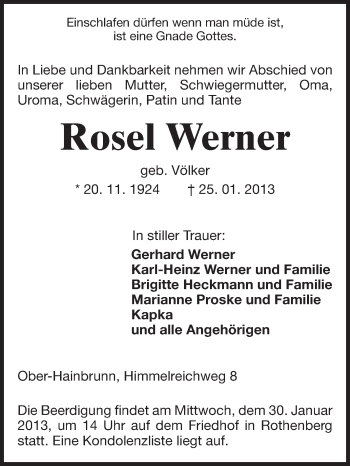 Traueranzeige von Rosel Werner von Odenwälder Echo