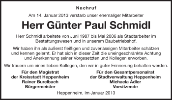 Traueranzeige von Günter Paul Schmidl von Starkenburger Echo