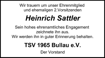 Traueranzeige von Heinrich Sattler von Odenwälder Echo