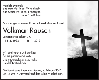 Traueranzeige von Volkmar Rausch von Echo-Zeitungen (Gesamtausgabe)