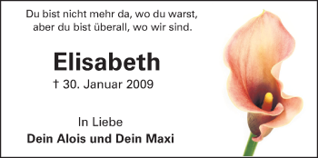 Traueranzeige von Elisabeth Haunschild von Darmstädter Echo, Odenwälder Echo, Rüsselsheimer Echo, Groß-Gerauer-Echo, Ried Echo
