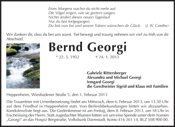 Traueranzeige von Bernd Georgi von Starkenburger Echo