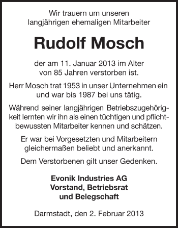 Traueranzeige von Rudolf Mosch von Echo-Zeitungen (Gesamtausgabe)