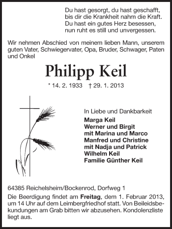 Traueranzeige von Philipp Keil von Odenwälder Echo