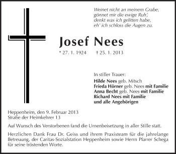Traueranzeige von Josef Nees von Starkenburger Echo