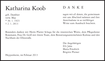 Traueranzeige von Katharina Koob von Starkenburger Echo