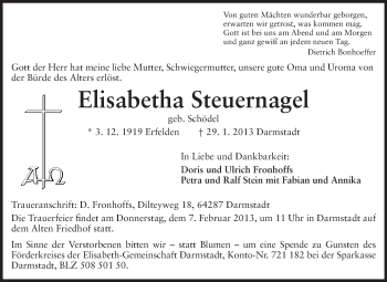 Traueranzeige von Elisabetha Steuernagel von Echo-Zeitungen (Gesamtausgabe)