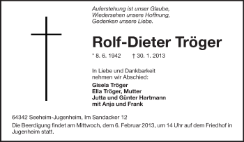 Traueranzeige von Rolf-Dieter Tröger von Echo-Zeitungen (Gesamtausgabe)