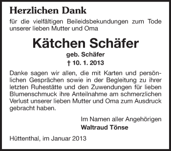 Traueranzeige von Kätchen Schäfer von Odenwälder Echo