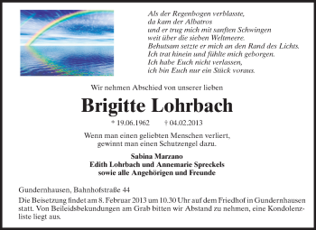 Traueranzeige von Brigitte Lohrbach von Echo-Zeitungen (Gesamtausgabe)
