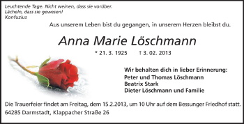Traueranzeige von Anna Marie Löschmann von Echo-Zeitungen (Gesamtausgabe)