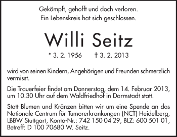 Traueranzeige von Willi Seitz von Echo-Zeitungen (Gesamtausgabe)
