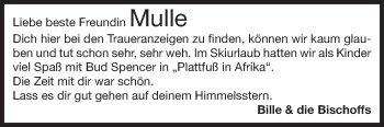 Traueranzeige von Mulle  von Darmstädter Echo, Odenwälder Echo, Rüsselsheimer Echo, Groß-Gerauer-Echo, Ried Echo