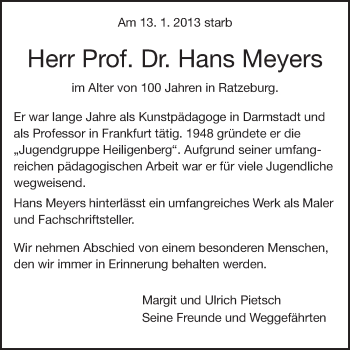 Traueranzeige von Hans Meyers von Echo-Zeitungen (Gesamtausgabe)