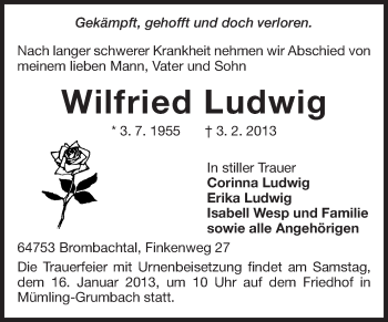 Traueranzeige von Wilfried Ludwig von Odenwälder Echo