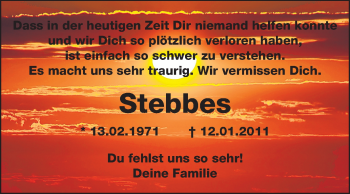 Traueranzeige von Stebbes  von Starkenburger Echo