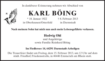 Traueranzeige von Karl Böing von Echo-Zeitungen (Gesamtausgabe)
