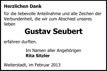 Traueranzeige von Gustav Seubert von Echo-Zeitungen (Gesamtausgabe)