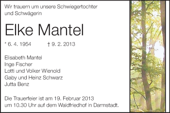 Traueranzeige von Elke Mantel von Echo-Zeitungen (Gesamtausgabe)