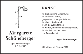 Traueranzeige von Margarete Schöneberger von Rüsselsheimer Echo, Groß-Gerauer-Echo, Ried Echo