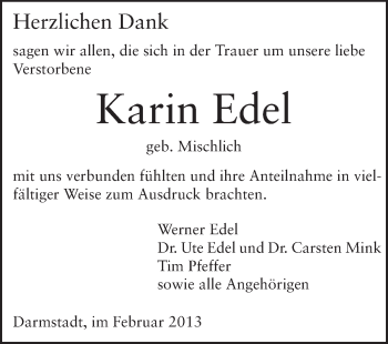 Traueranzeige von Karin Edel von Echo-Zeitungen (Gesamtausgabe)