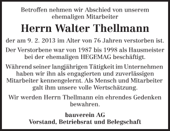 Traueranzeige von Walter Thellmann von Darmstädter Echo, Odenwälder Echo, Rüsselsheimer Echo, Groß-Gerauer-Echo, Ried Echo