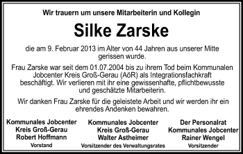 Traueranzeige von Silke Zarske von Rüsselsheimer Echo, Groß-Gerauer-Echo, Ried Echo
