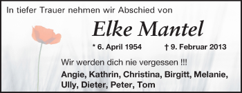 Traueranzeige von Elke Mantel von Echo-Zeitungen (Gesamtausgabe)