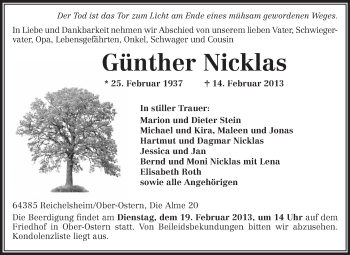 Traueranzeige von Günther Nicklas von Odenwälder Echo