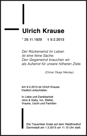 Traueranzeige von Ulrich Krause von Echo-Zeitungen (Gesamtausgabe)
