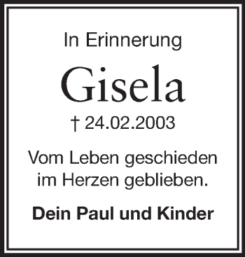 Traueranzeige von Gisela  von Echo-Zeitungen (Gesamtausgabe)