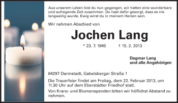 Traueranzeige von Jochen Lang von Echo-Zeitungen (Gesamtausgabe)